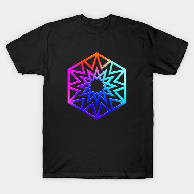 Neon Geometric Glyph Mandala Sigil Rune Sign Seal Cool Blue and Violet  - 420 T-Shirt by Holy Rock Design